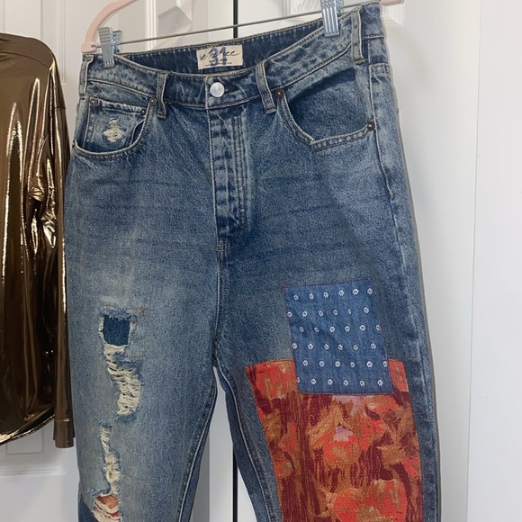 FREE PEOPLE Patchwork Jeans Size 31" We the Free" Balladonna High Rise Bootcut - Picture 5 of 12